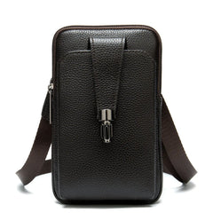 Men Leather Waist Bag Soft Embossed Leather Belt Shoulder Packet