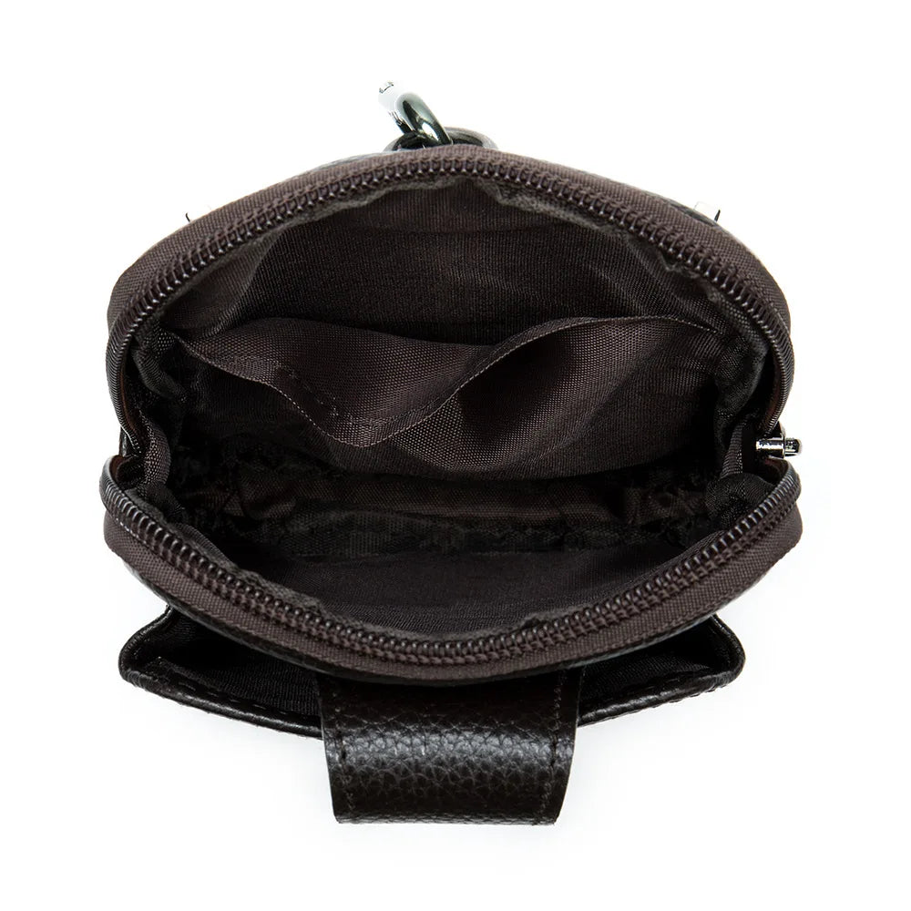 Men Leather Waist Bag Soft Embossed Leather Belt Shoulder Packet