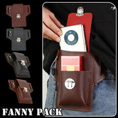 Men Leather Waist Bag Large Capacity Multi-layer Buckle Box Bag