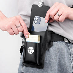 Men Leather Waist Bag Large Capacity Multi-layer Buckle Bum Packs