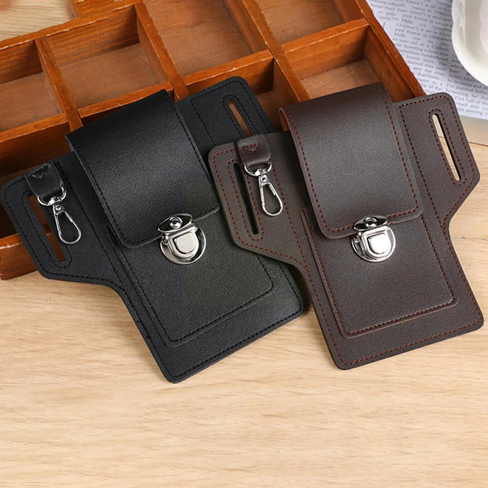 Men Leather Waist Bag Large Capacity Multi-layer Buckle Bum Packs