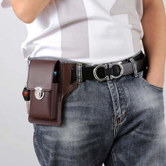 Men Leather Waist Bag Large Capacity Multi-layer Buckle Bum Packs