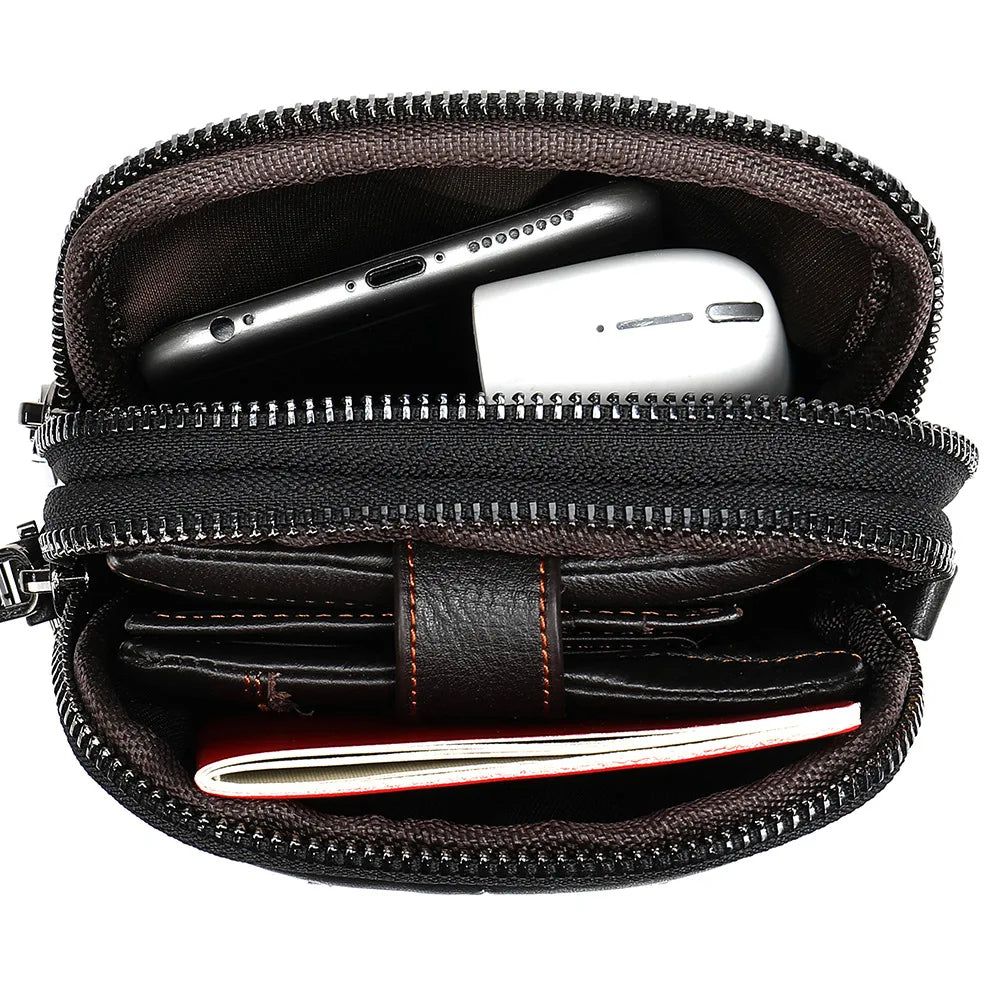 Men Leather Waist Bag Outdoor Leisure Bag Diagonal Small Square Package Belt Mob