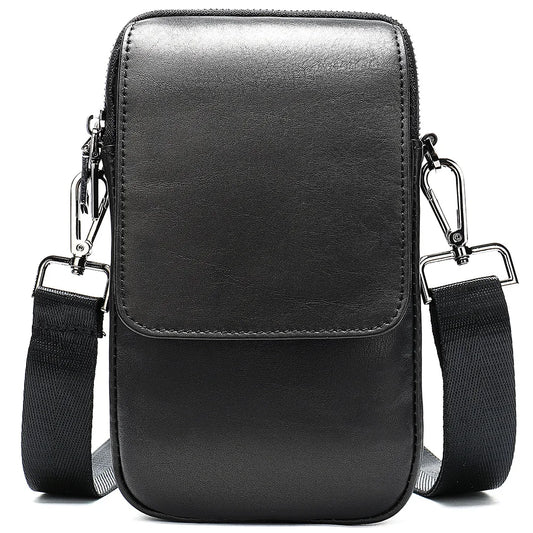 Men Leather Waist Bag Outdoor Leisure Bag Diagonal Small Square Package Belt Mob