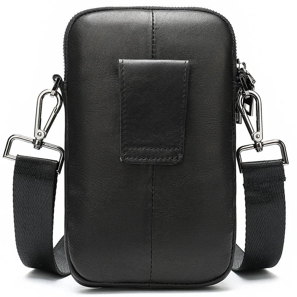 Men Leather Waist Bag Outdoor Leisure Bag Diagonal Small Square Package Belt Mob