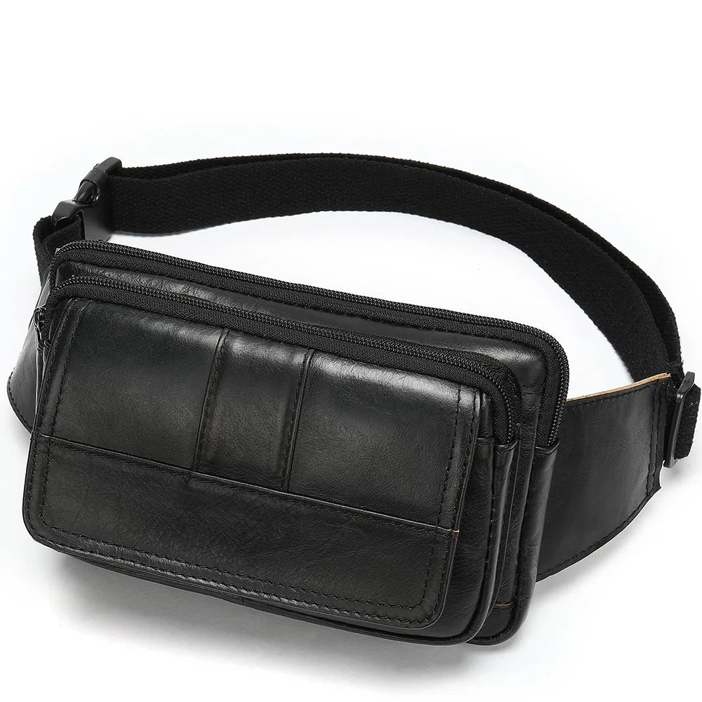 Men Leather Waist Bag Outdoor Pockets Chest Bag Man Shoulder Packet