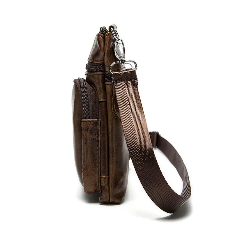 Men Leather Waist Bag Retro Business Casual Shoulder Messenger Bag