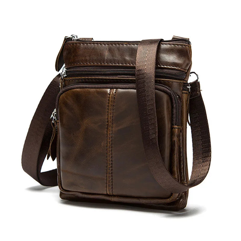 Men Leather Waist Bag Retro Business Casual Shoulder Messenger Bag