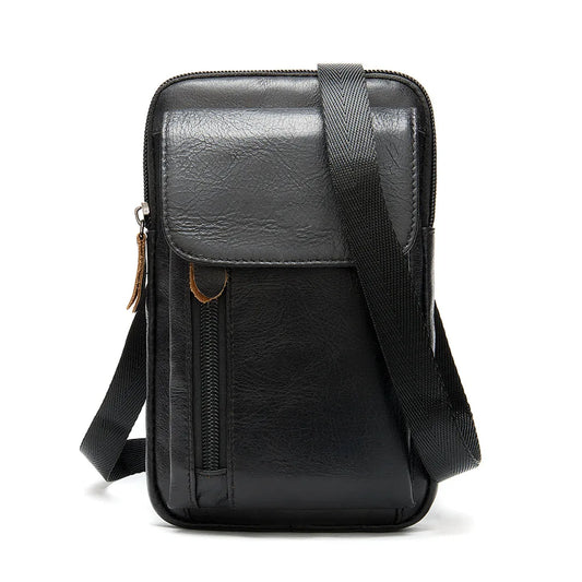 Men Leather Waist Bag Retro Shoulder Bag Versatile Belt 6.5 Inch Cell Phone Pock