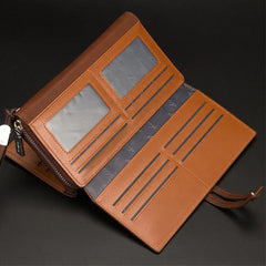 Men Leather Long Wallet Business Clutch Mobile Phone Bag