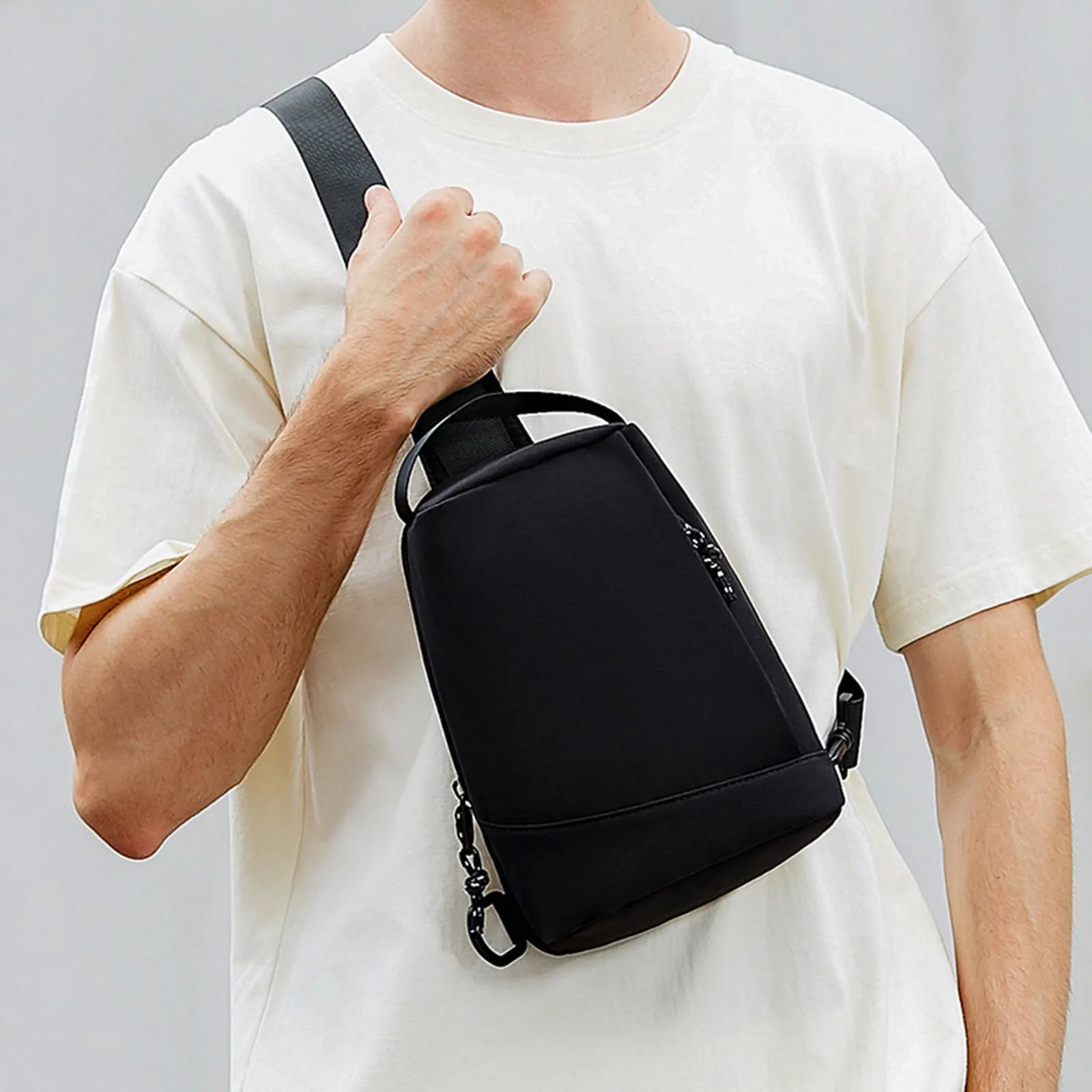 Men Messenger Bag Solid Shoulder Bag Casual Phone Charging Purse