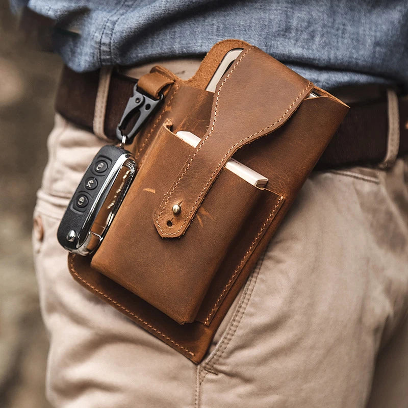 Men Multi-Function Leather Fanny Waist Bag Sports Belt Bum Pouch