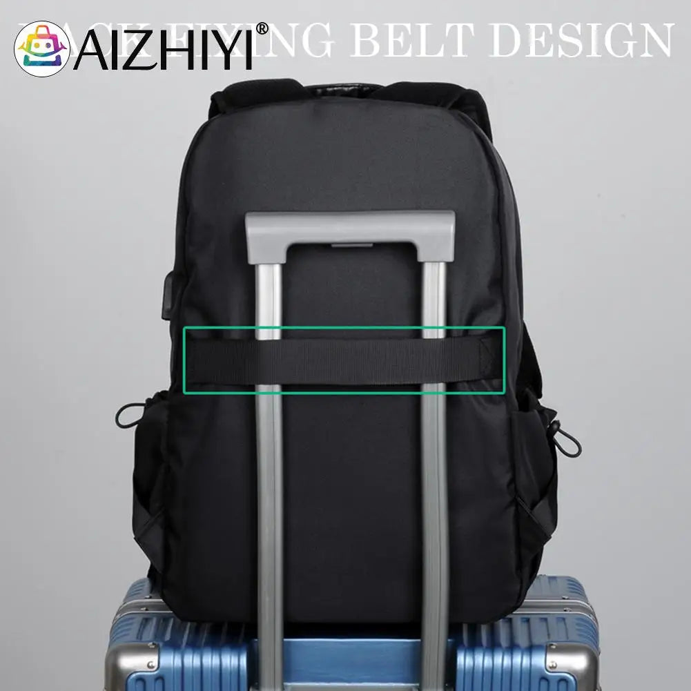 Men USB Charging Laptop Backpack Waterproof School Bag