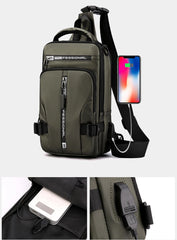Men Nylon Backpack Rucksack Cross body Shoulder Bag USB Charging Port Travel