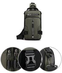 Men Nylon Backpack Rucksack Cross body Shoulder Bag USB Charging Port Travel