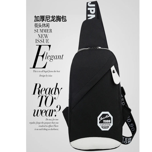 Men Nylon Sport Sling Shoulder Small Bag Chest Pack Backpack USB Charging