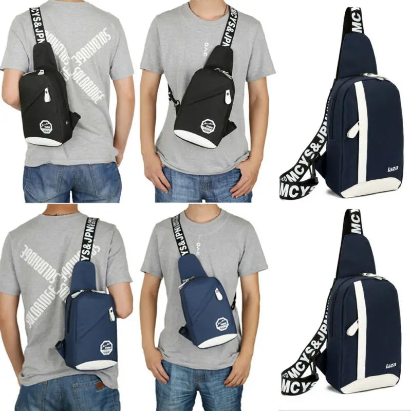 Men Nylon Sport Sling Shoulder Small Bag Chest Pack Backpack USB Charging