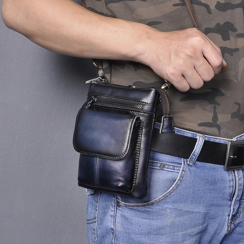 Men Oil Wax Leather Shoulder Satchel Bag Phone Pouch Hook Belt Fanny Waist Bag