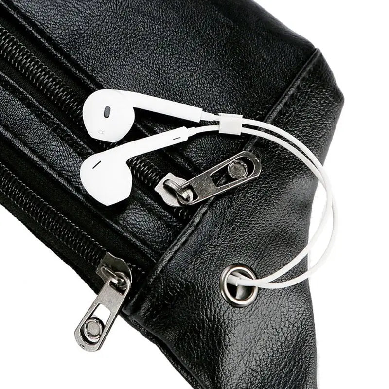 Men PU Leather Belt Fanny Pack Bum Waist Pouch Zip Bag