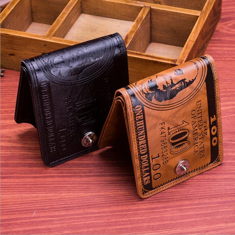 Men Short Wallet Magnetic Buckle Wallets Organizer with Coins Bag