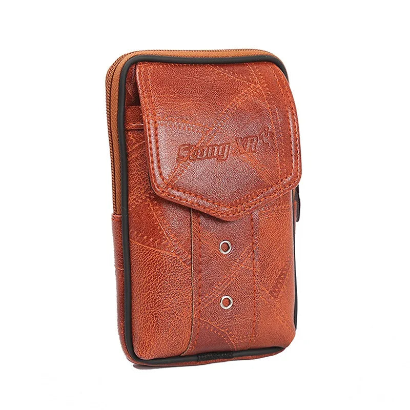 Men PU Leather Waist Packs Phone Pouch Bags Large Capacity Zipper Pourse