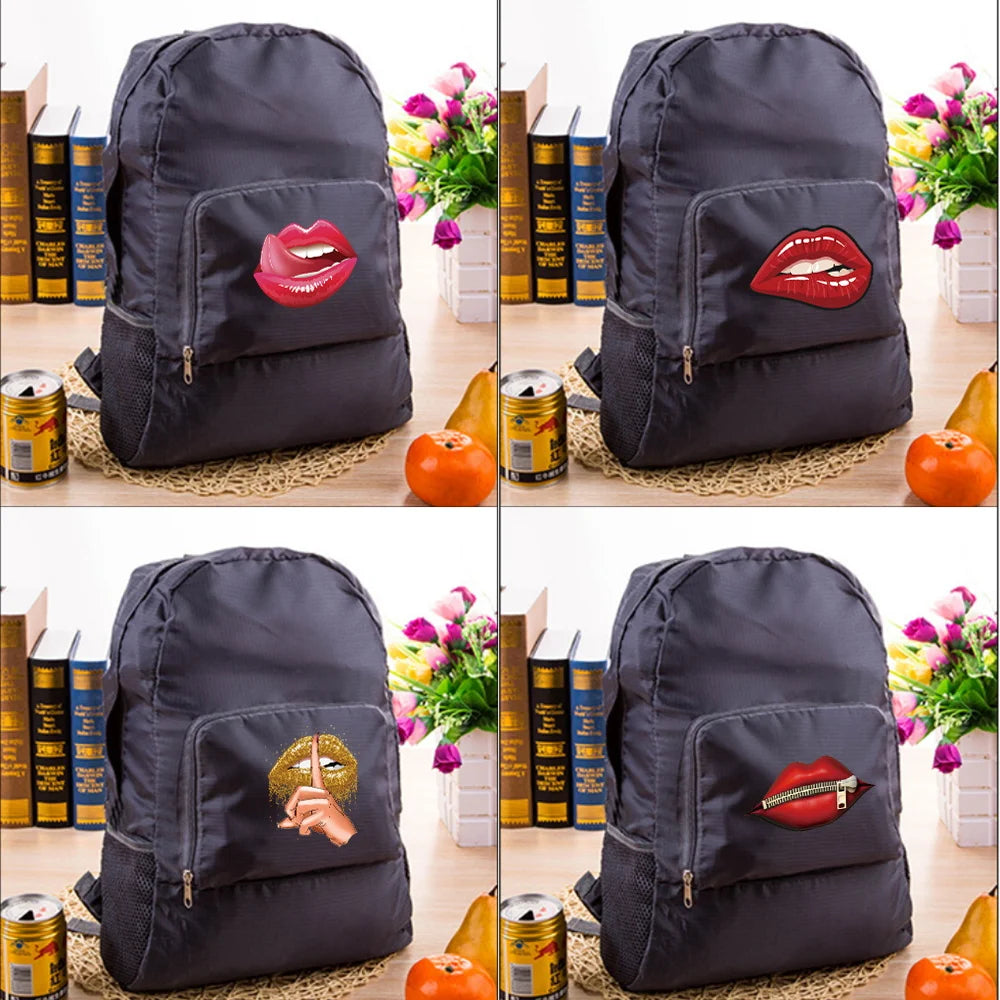 Foldable Backpack Mouth Print Travel Bag - Outdoor Sport Climbing Organizer