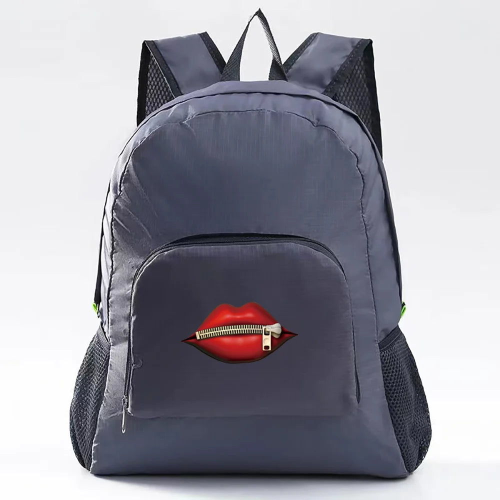Foldable Backpack Mouth Print Travel Bag - Outdoor Sport Climbing Organizer