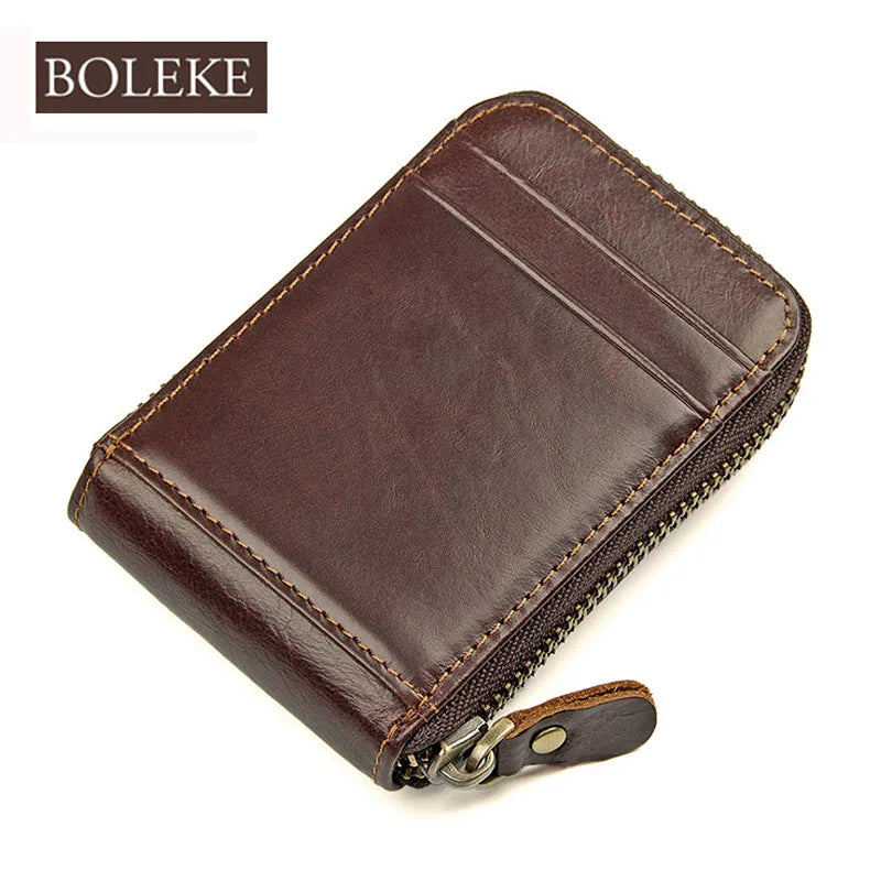 Men Ultra Slim Wallet RFID Blocking Small Money Clip Crazy Horse Leather Purse