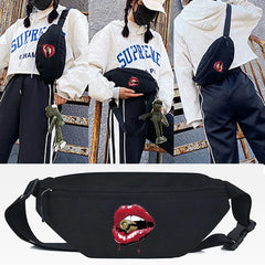 Men Waist Pack Bullet Lip Print Chest Bag Messenger Shoulder Bags