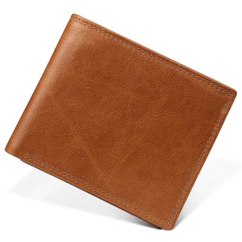 Men Short Bifold Leather Wallet with Coin Pocket