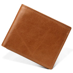 Men Short Bifold Leather Wallet with Coin Pocket