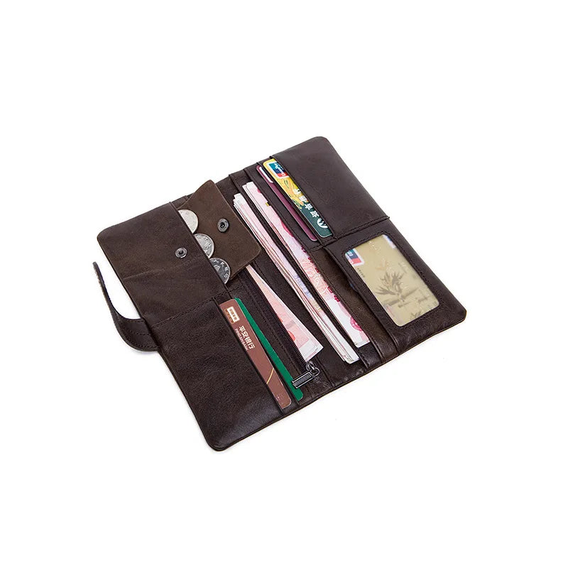 Men Wallet Leather Long Leather Wallet Leisure Cow Leather Wallet