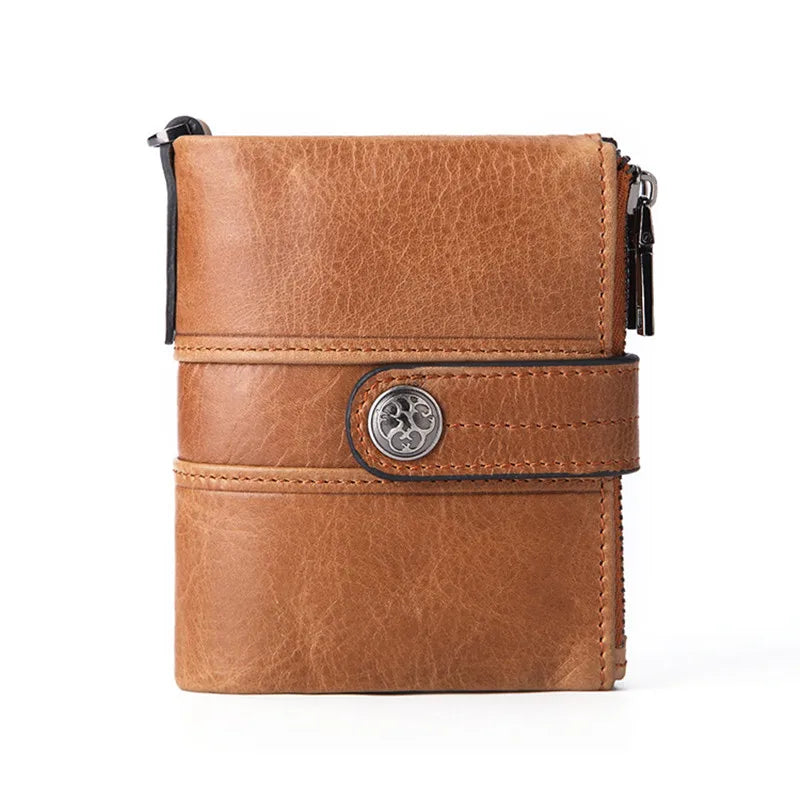 Retro Short Wallet Oil Wax Cowhide Coin Purse Clutch Hasp Open Top
