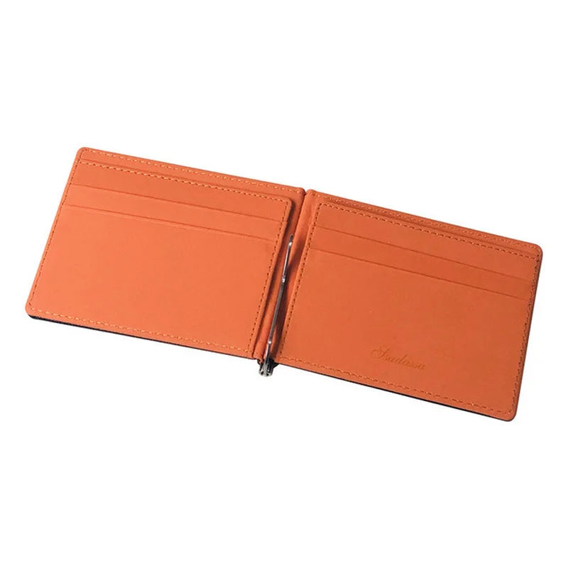Men Wallet Short Skin Wallets Purses PU Leather Money Clips Solid Thin Wallet