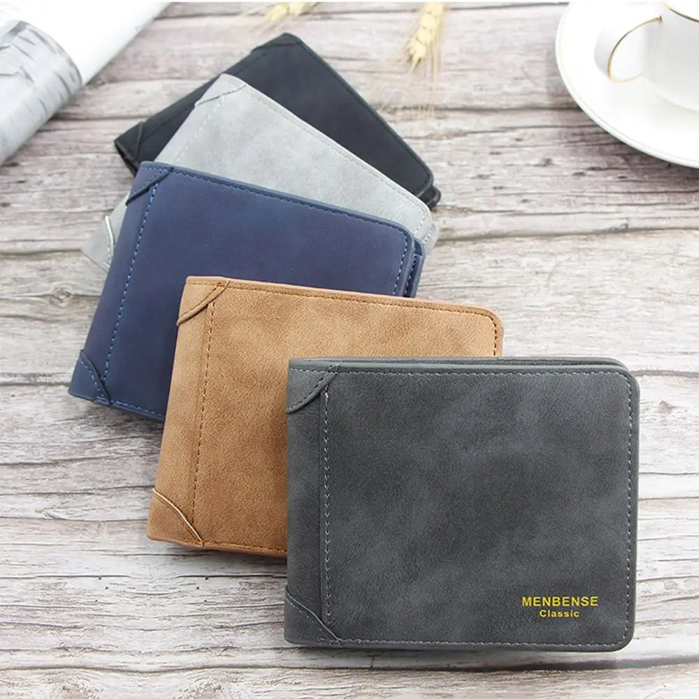 Men Short Wallet PU Leather Money Clips Thin Purses