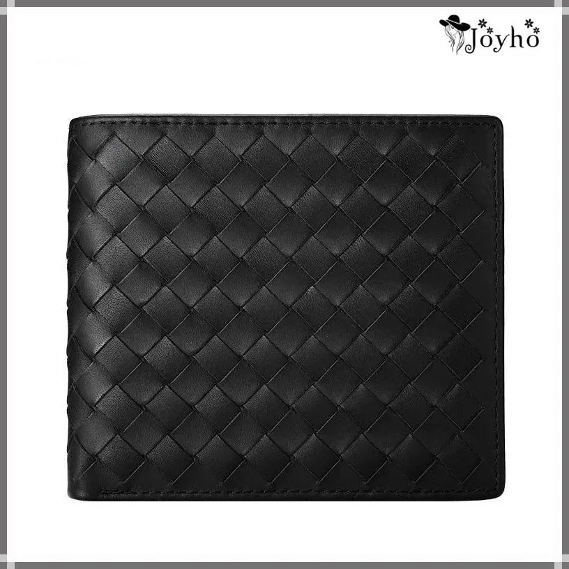Men Wallets Knitting Cow Leather Short Clip Woven Wallet Business Male