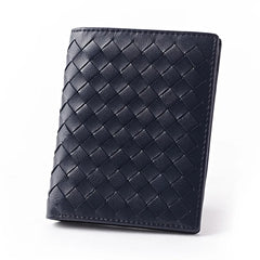 Men Wallets Knitting Cow Leather Short Clip Woven Wallet Business Male
