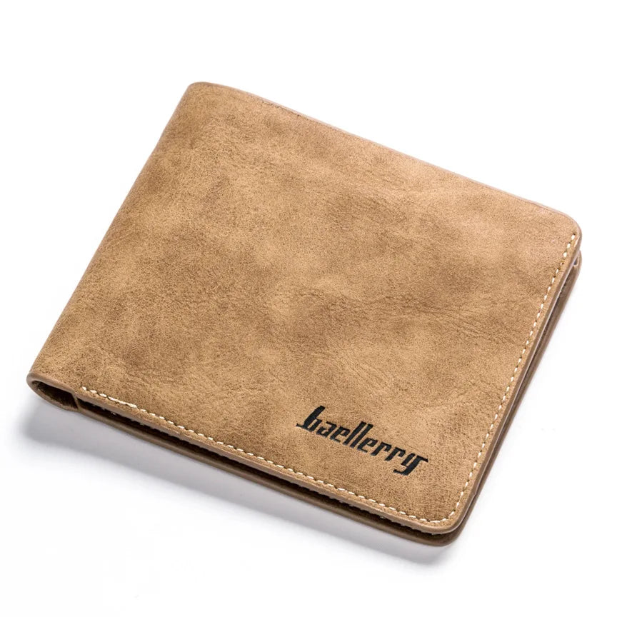 Men Short Wallet Retro Matte Two Fold Vertical Wallet