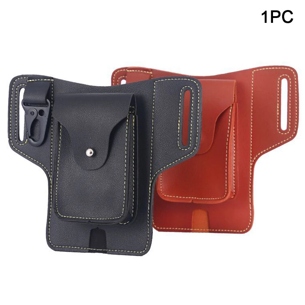Men Waist Bag Belt Hanging Hip Pack Daily Flip Type PU Leather Outdoor Large