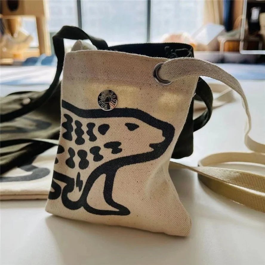 Polar Bear Print Canvas One Shoulder Messenger Bag