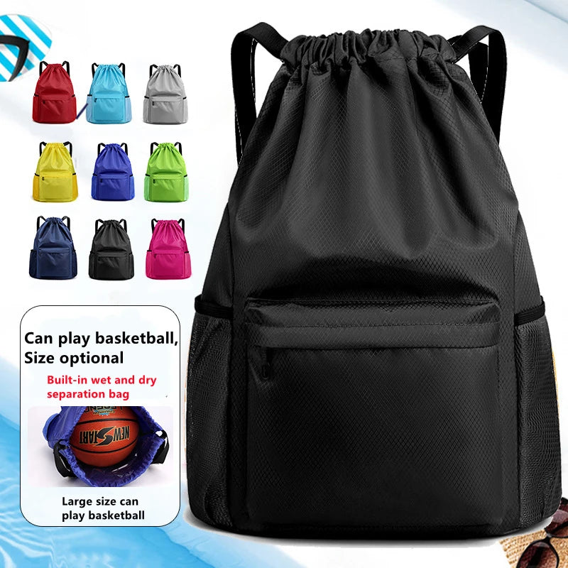 Waterproof Nylon Drawstring Backpack Large Capacity Travel Bag