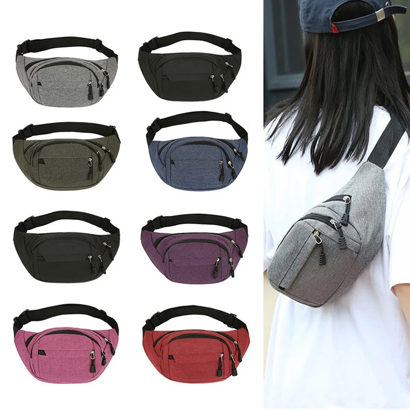 Men Women Fanny Pack Outdoor Sports Running Waist Bag Canvas Travel Phone Bag