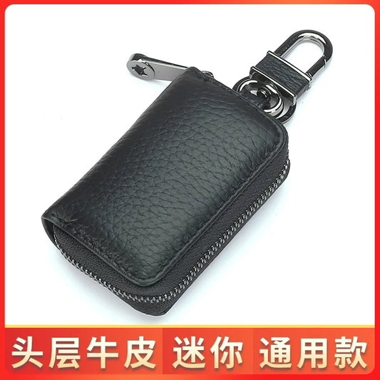 Men Women Cowhide Leather Key Holders Zipper Keychains