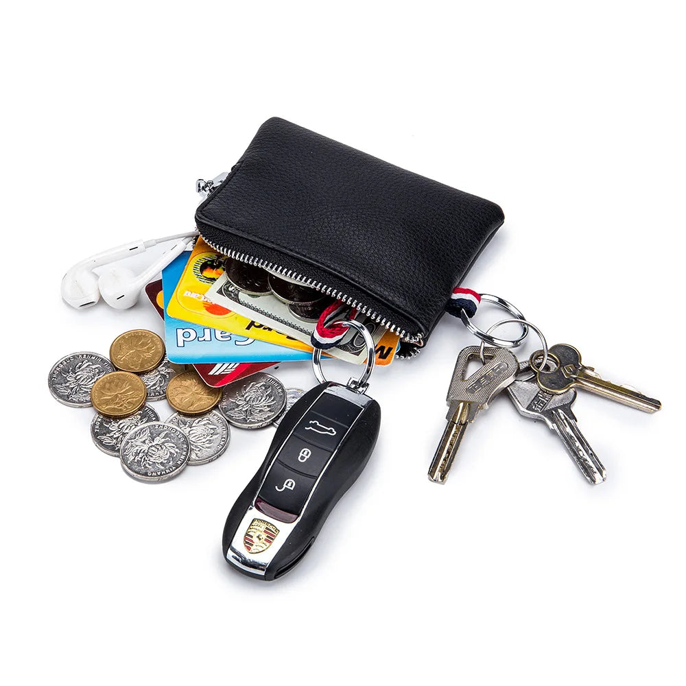 Men Women Cowhide Leather Zipper Mini Purses Wallets
