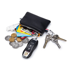 Men Women Cowhide Leather Zipper Mini Purses Wallets