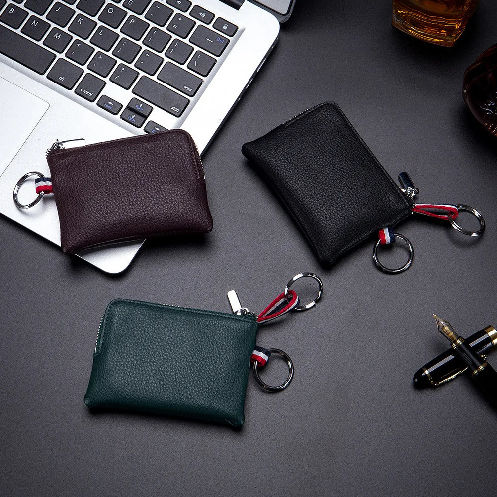 Men Women Cowhide Leather Zipper Mini Purses Wallets