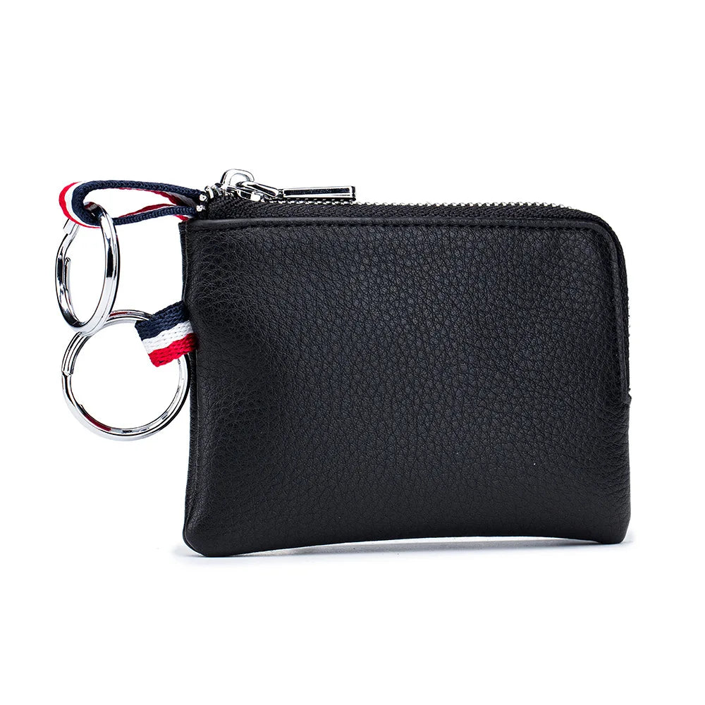 Men Women Cowhide Leather Zipper Mini Purses Wallets