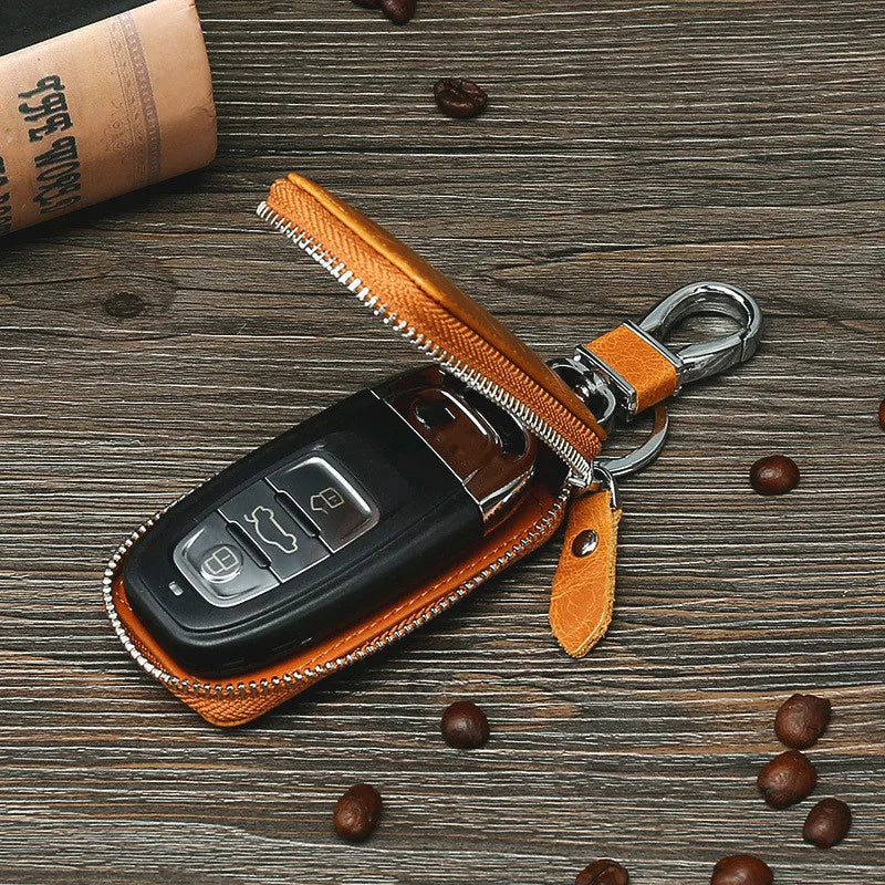 Leather Car Key Holders Housekeeper Retro Multifunctional Keychain Case