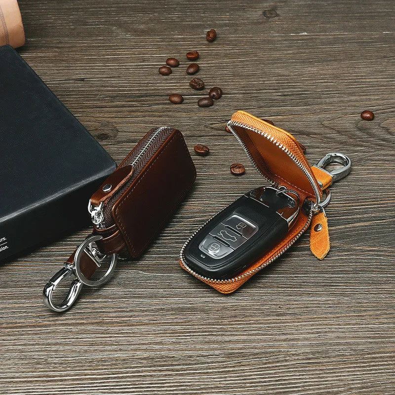 Leather Car Key Holders Housekeeper Retro Multifunctional Keychain Case