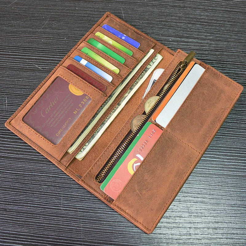 Men Women Leather Long Wallet High Zipper Long Purse